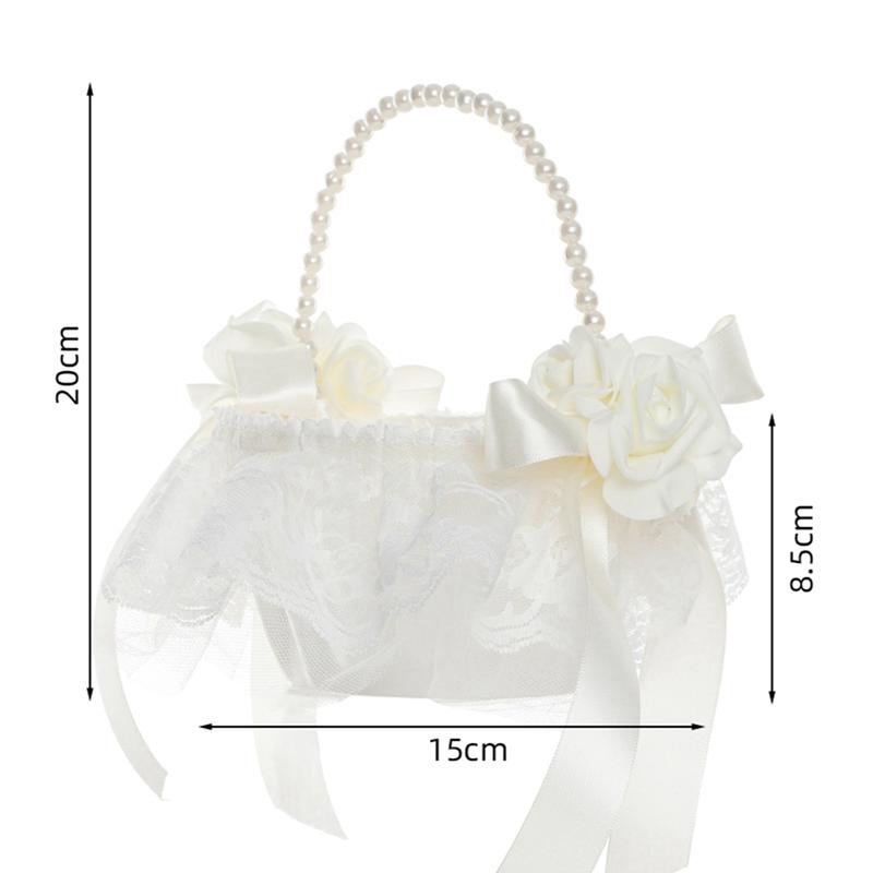 

Свадебные корзины Красивый жемчужный бант Цветочная корзина Реквизит для винтажной свадебной церемонии