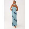Women's Strapless Floral Print Mermaid Maxi Dress with Side Drape