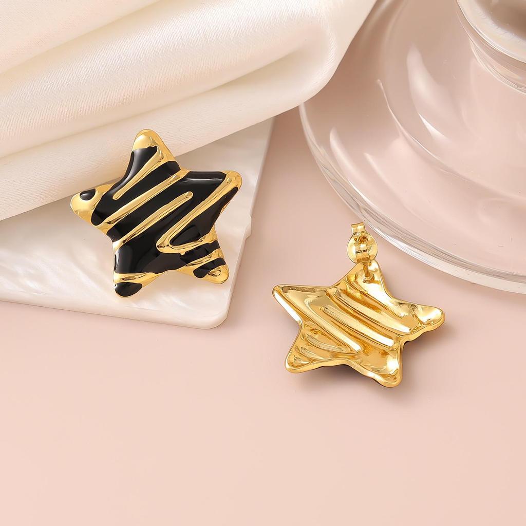 French Enamel Drip Oil Earrings: Stainless Steel, Irregular, Titanium Women's Luxury