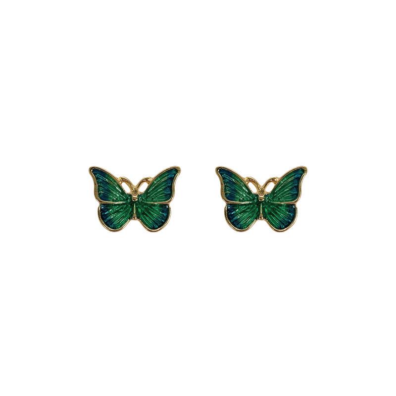 Charming Green Butterfly Earrings In Vintage Oil Painting Style