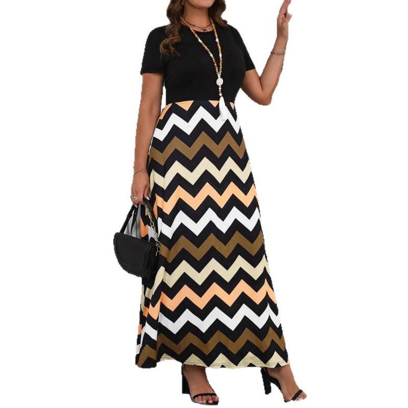 Women's Summer Print Fashion Temperament Wavy Patchwork Dress
