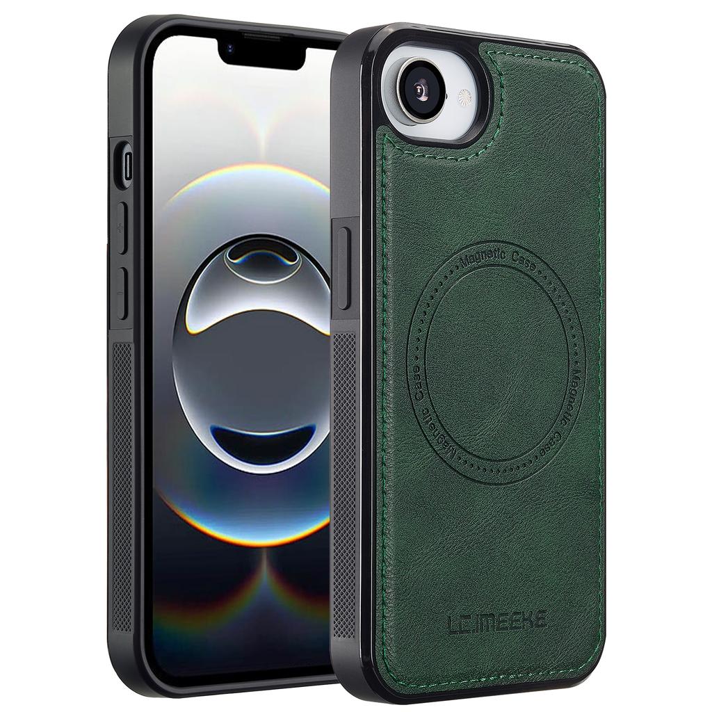 LC.IMEEKE For iPhone 16e Magnetic Case Compatible with MagSafe Leather+TPU Back Cover