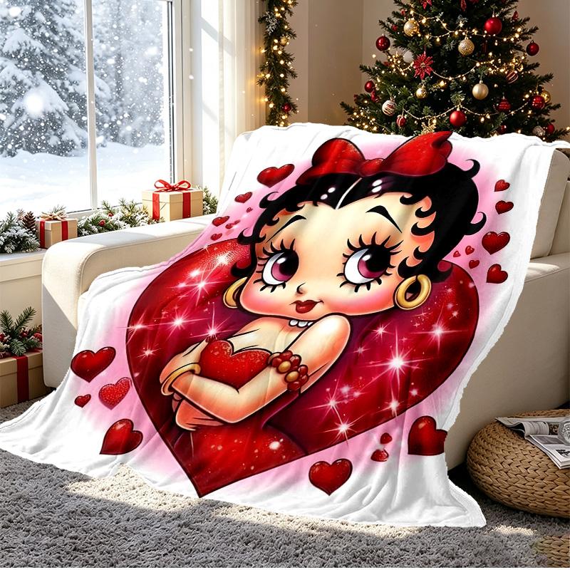 Betty Boop Pattern Blanket for Home Decoration, Bed, Sofa, Car Travel, Camping, Suitable for All Seasons, Birthday Christmas Gift