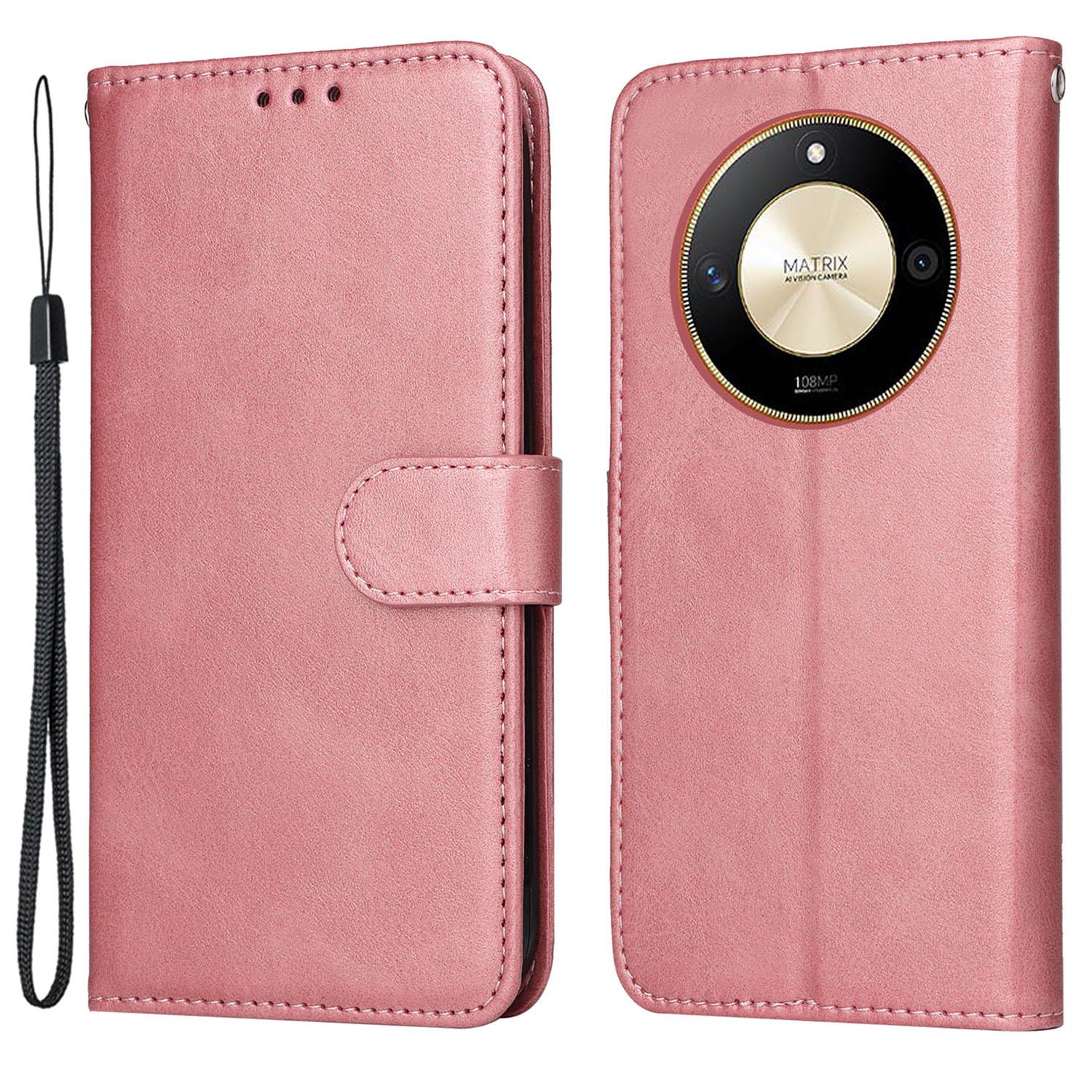 

For Honor X50 5G/X9b 5G/Magic6 Lite 5G/X50 GT 5G PU Leather Wallet Stand Case Calf Texture Full Protection Phone Cover Pink