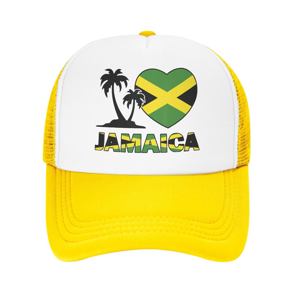 Jamaica I Love Jamaican Flag Mesh Baseball Cap Unisex Sport Sun Hat  Hats Adjustable Sun Hats Summer Trucker Hats