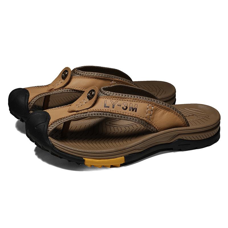 2025 New Men's Genuine Leather Flip-Flops Stylish Non-Slip Beach Sandals Comfortable Durable for Outdoor/Everyday Wear Big Sizes