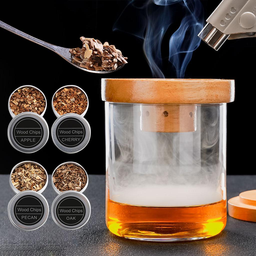 Cocktail Smoker Kit,Smoking Set with5/4Wood Chips,Old Fashioned Whiskey Smoker Drinks Kit,Cocktail Accessories for Whiskey,Drink