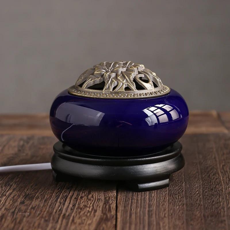 Blue Electronic Incense Burner Timing Temperature Regulation OUD Ceramic Censer 220V Essential Oil Lamp Home Fragrance Stove