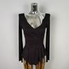 Korean Dongdaemun Style Sexy V-neck Long Sleeve Pleated Waist-cinching Slimming T-shirt for Women