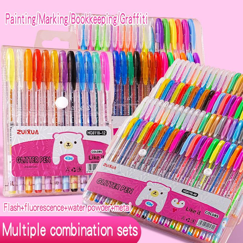 24pcs Metallic Glitter Color Pens, 24 Watercolor Markers. Fine-tip Pens Suitable for Drawing and Doodling, Ideal for DIY Photo Albums, Black Cards