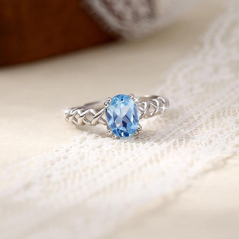 Natural Topaz Ring S925 Silver Inlaid Simple Daily Versatile Women's Colorful Treasure Large Particle Hand Jewelry Gift