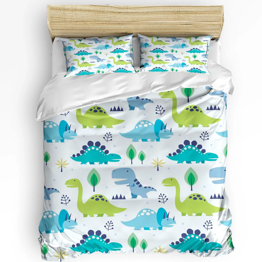 Colorful Cartoon Dinosaur Blue 3pcs Bedding Set For Bedroom Double Bed Home Textile Duvet Cover Quilt Cover Pillowcase