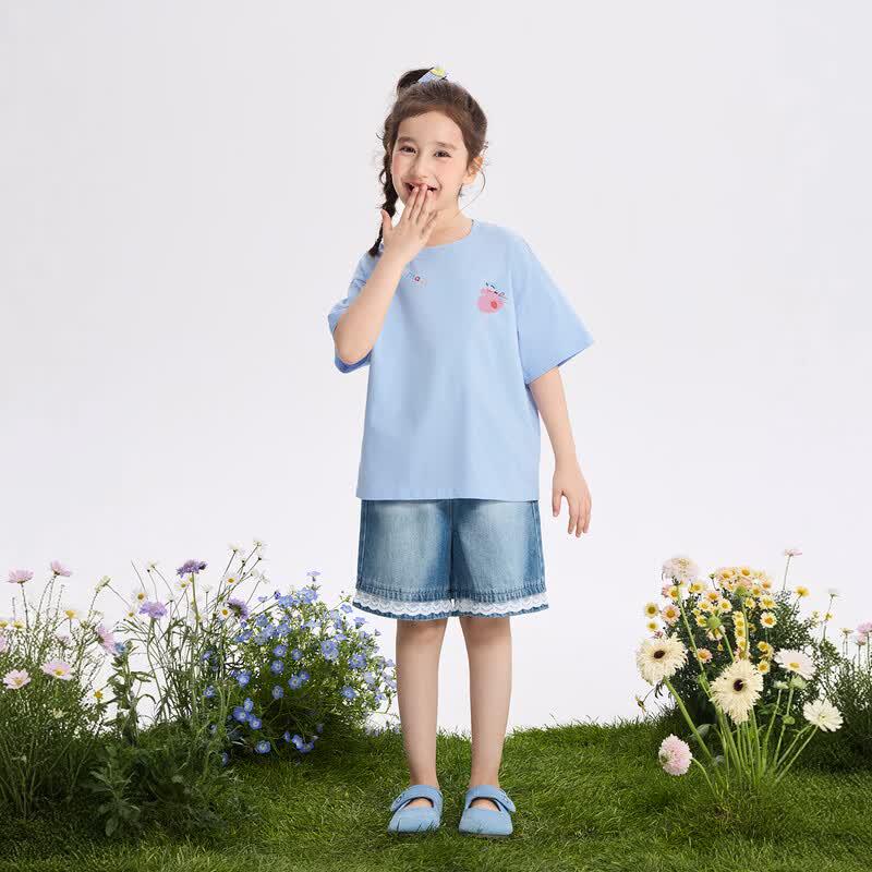 Xiaoyinman Girls' Cartoon Print Short Sleeve T-shirt