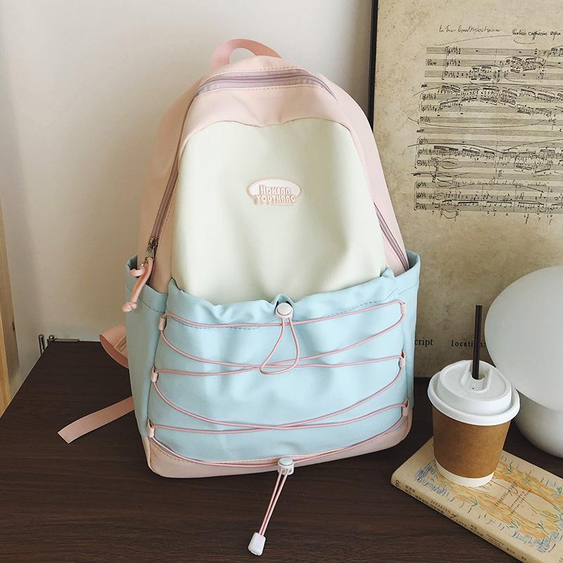 Schoolbag Spring Outing Contrasting Color Girl Japanese Ins Style Schoolbag Girls Junior High School High Value Niche Light Commuting Backpack Tide