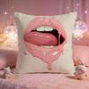 Glossy Red Lips Art Cushion Cover Premium Comfort Reversible Pillow Cove Two In One Design for Any Room  Car Interior