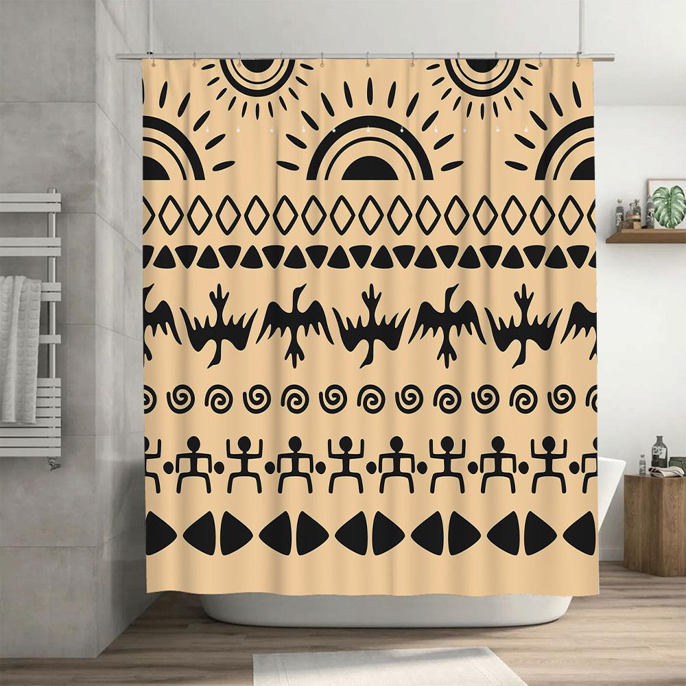 Black Patterned Shower Curtain Unique Artistic Decor for Bathrooms Modern Geometric Design In Brown Black Colors (Size69x70)