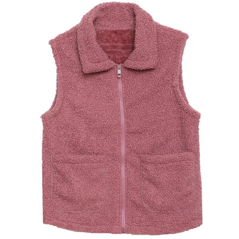 Women's Solid Color Lambswool Vest Short Style Grained Velvet Vest