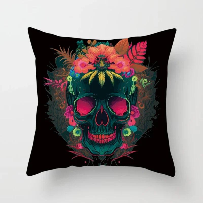 Home Decor Colorful Skull Flower Pillowcase Decorative Print Square Car Sofa Fashion Cushion Cover