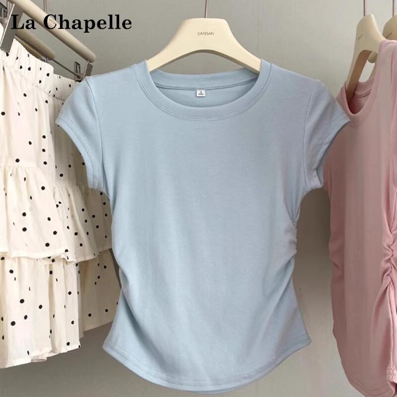 La Chapelle 2025 Women s Ribbed Round Neck Side Ruched Flutter Sleeve T-Shirt 2XL