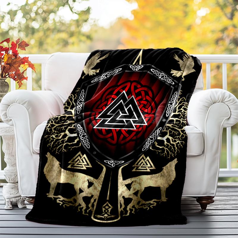 Viking Runes & Tree of Life Flannel Blanket Soft All-Season Throw, Design for Camping, Car Travel, Hiking Sofa, Bed, Office Perfect Gift for Parties
