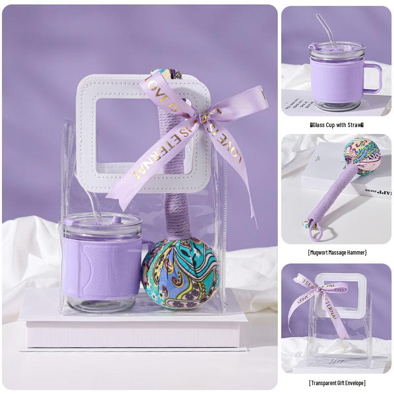Elegant Glass Straw Cup & Moxibustion Hammer Gift Set