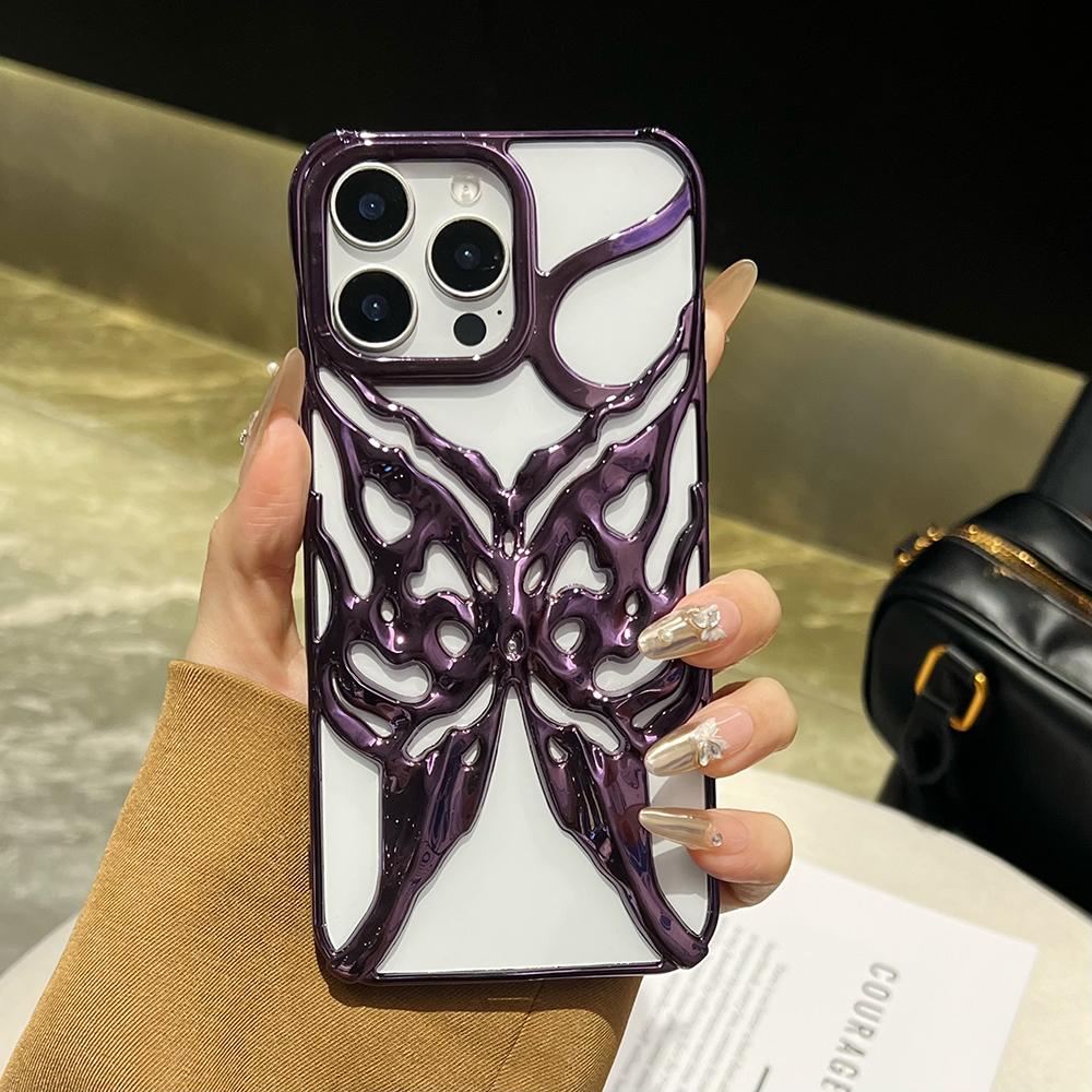 Etui 3D z motylem i płomieniem odprowadzające ciepło na telefon iPhone 16 15 14 13 12 11 Pro Max 16E Galwanizowane Odporne na wstrząsy Miękkie etui