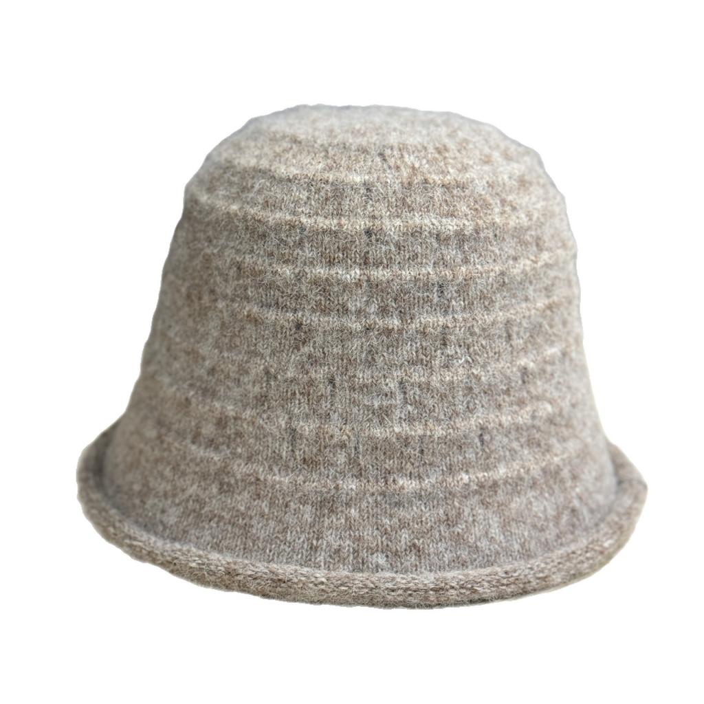 New Style Fisherman Hat Women's Curled Top Hat Autumn and Winter Warm Knitted Cashmere Hat Temperament Face Small Basin Hat