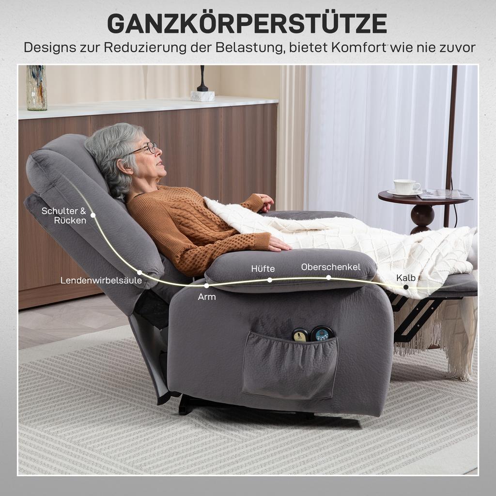 TV Recliner With Lift Assist Heat And Massage Function Remote Control And Side Pocket Dark Gray