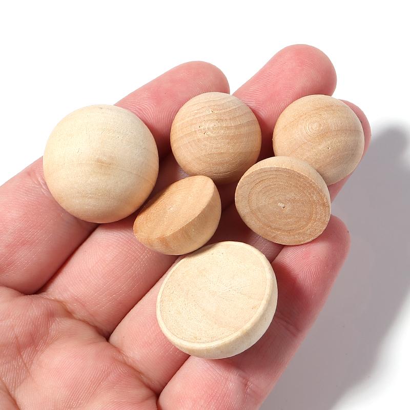 10-50pcs/lot Natural Color Half Round Wooden Beads Flatback Cabochon Split Wooden Balls For DIY Necklace Bracelet Jewelry