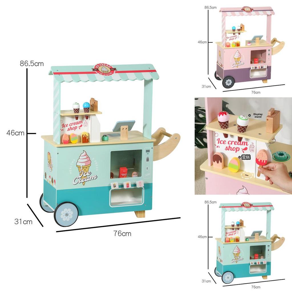 Wooden Ice Cream Shop Playset With Cash Register For Kids Pretend Market Toy