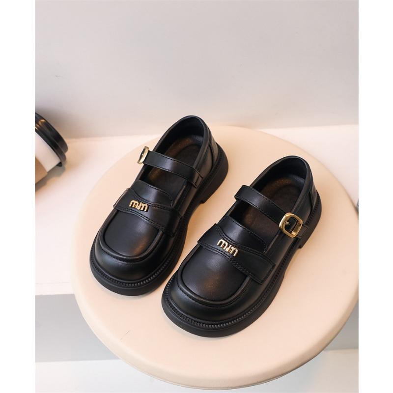 Black Girls Soft Sole Princess Leather Shoes Korean Style Children Casual Loafers