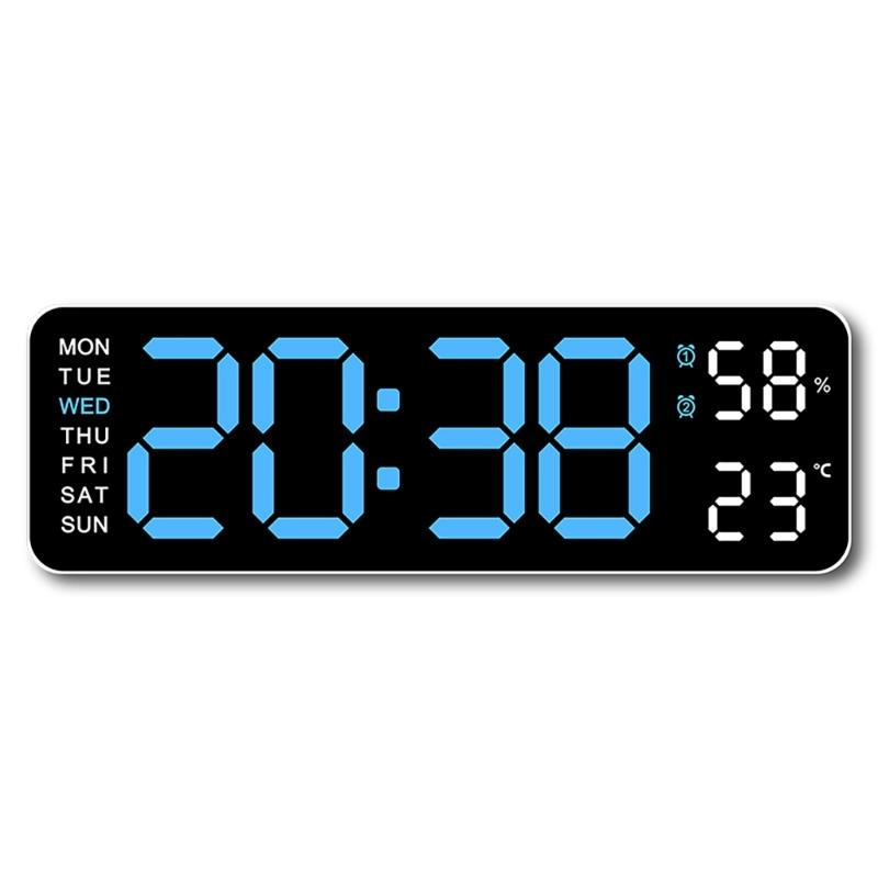 Multifunctional LED Wall Clock with Temperature Display Adjustment Brightness and 2 Alarms 12/24 Hour Memory Function