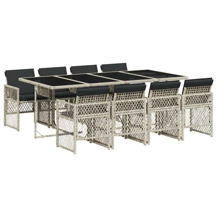 VidaXL Ensemble à manger de jardin et coussins 9 pcs gris clair rotin 3210743