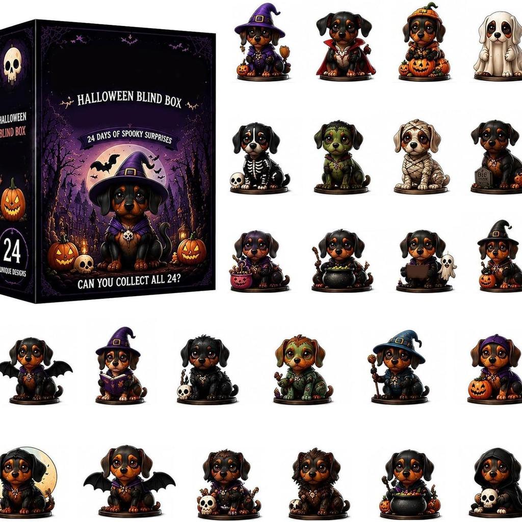 Halloween Adventskalender 2026, Acryl Geist Blind Box Countdown-Kalender mit täglichen Überraschungstüren, Tisch-Feiertagsdekoration für Heimparty Geschenk