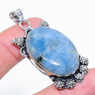 Natural Aquamarine Gemstone Handmade 925 Sterling Silver Pendant 2.13" H9q81