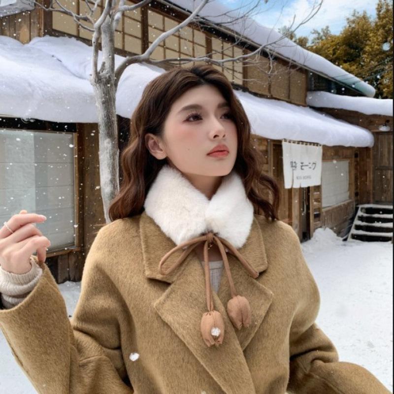 Women Soft Plush Scarf Winter Thicken Warm Faux Rabbit Fur Snood Scarves Outdoor Cold-Proof Neck Collar Neckerchief