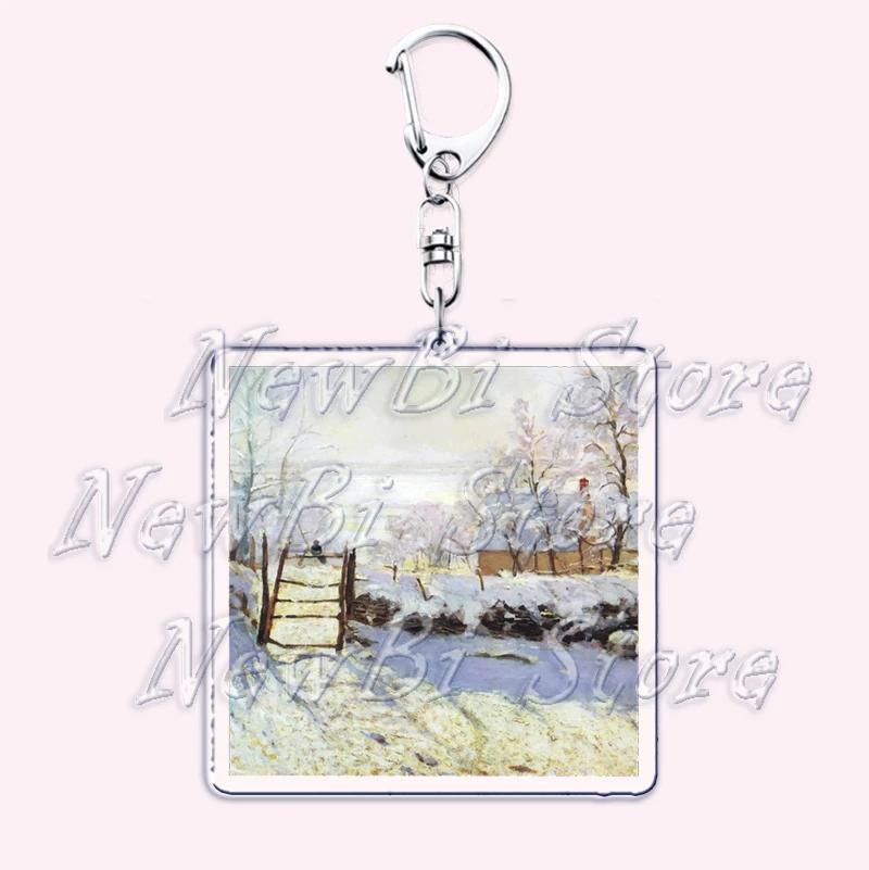 Hot Impressionism Art Keychain for Accessories Bag Van Gogh Monet Mona Lis Oil Painting Pendant Chain Ring Keyring Jewelry Gifts