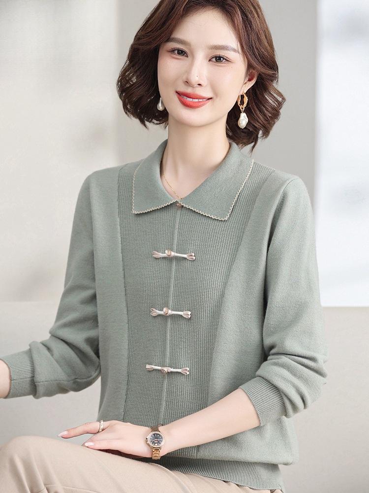 Elegant Autumn Knit Top & Sweater Set for Middle-Aged and Elderly Women
