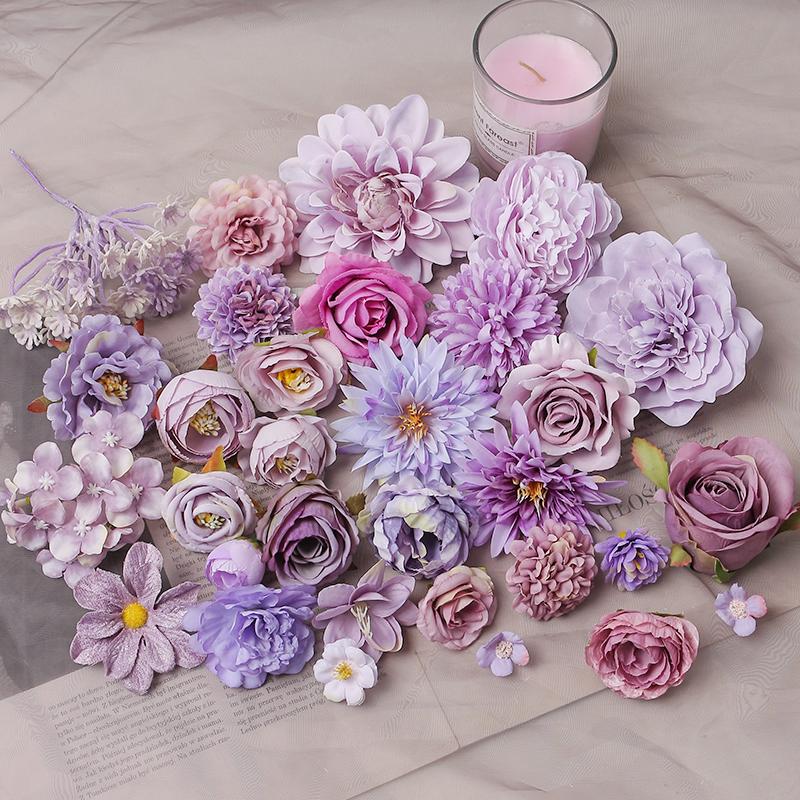 Bulk Artificial Flowers Head For Wedding Home Decor DIY Purple Flowers For Decoration Birthday Party Christmas Autumn Decoration