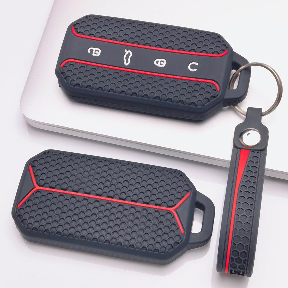 Silicone Car Key Fob Cover for Chery Jaecoo 5 J5 J7 Tiggo 9 Arrizo 8 OMODA 5 Jetour with Keychain Honeycomb Texture Racing Stripe Remote Key Protector