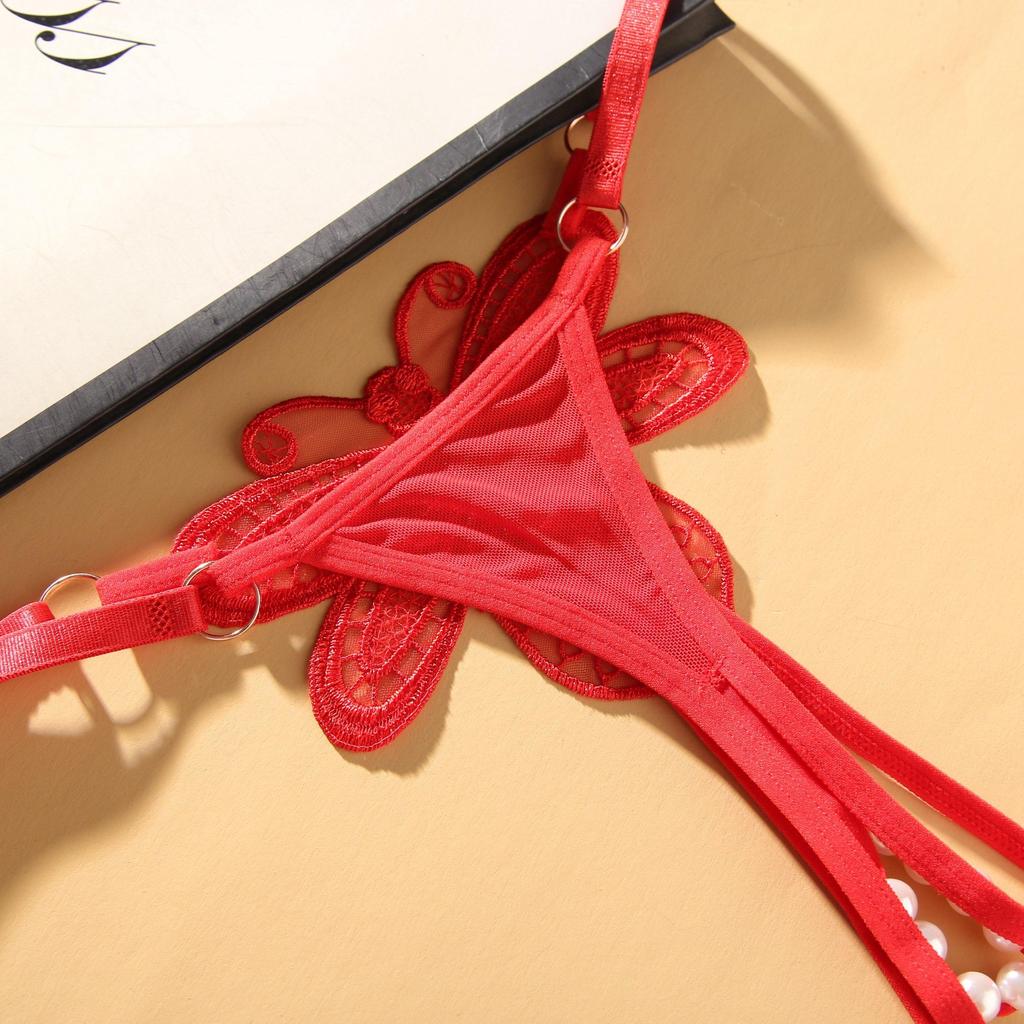 Stickerei Blume Perle Massage Höschen Sexy Dessous Sex Tangas Damen Offener Schritt Spitze T-back Unterwäsche