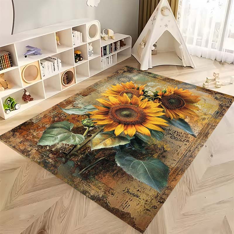 Tappeto antiscivolo con motivo a girasole 3D, flanella morbida, lavabile, fondo antiscivolo, adatto per soggiorno, camera da letto, bagno, cucina