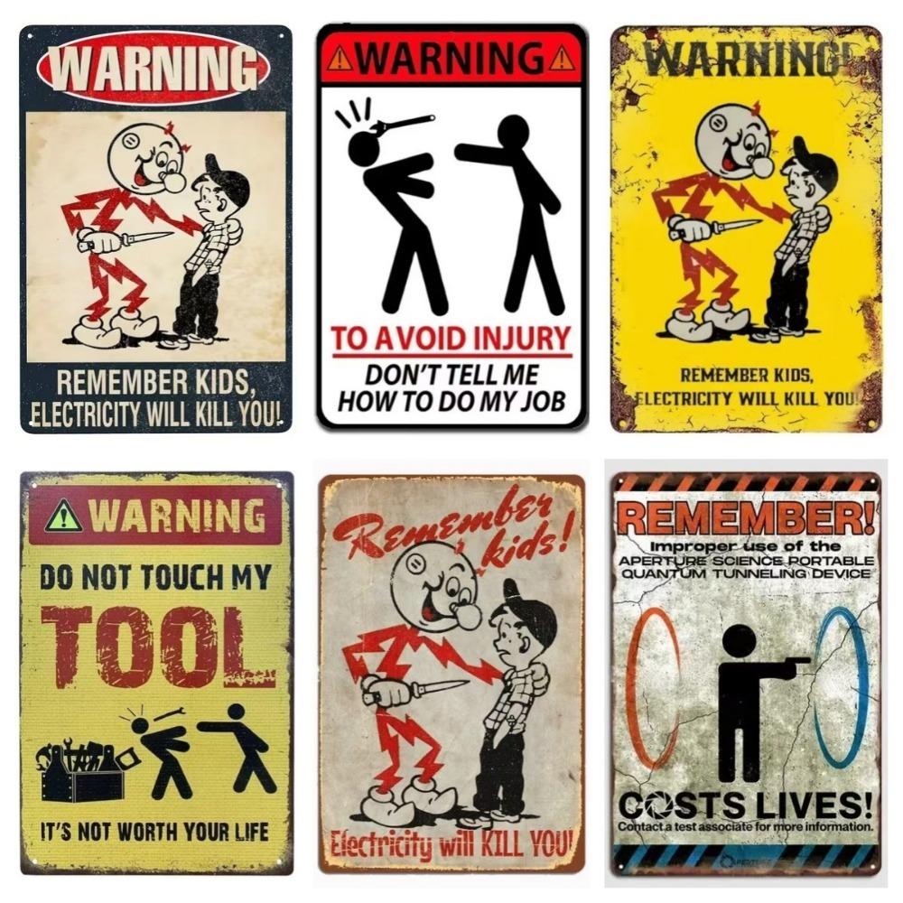 Retro Metal Remember Child Electricity Will Kill You Logo, Child Danger Warning Tin Aluminum Logo, Home School Wall Decoratio