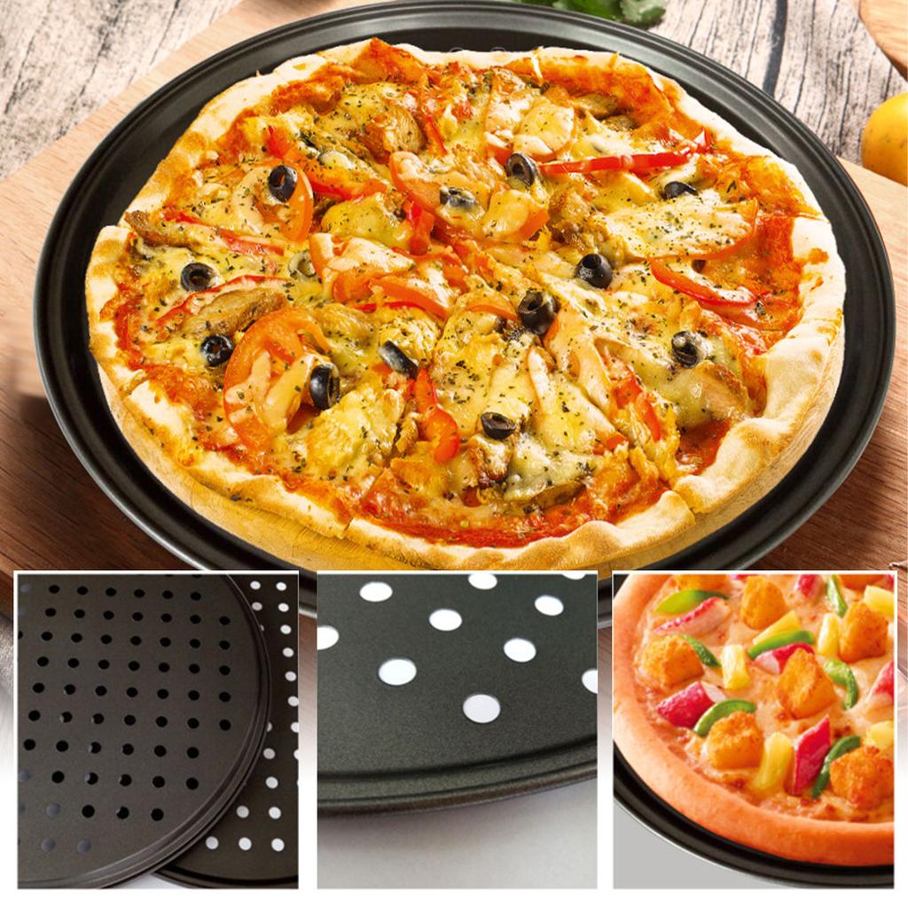 Stål Pizzapanne 32CM Rund Perforert Pizza Bakeform Non-stick Pizza Bakeform for Hjem Restaurant Kjøkken Ovn Bakesett