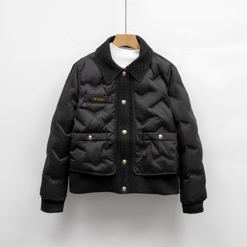 Women's Short Down Jacket - Lightweight White Duck Down Embossed Coat for Fall