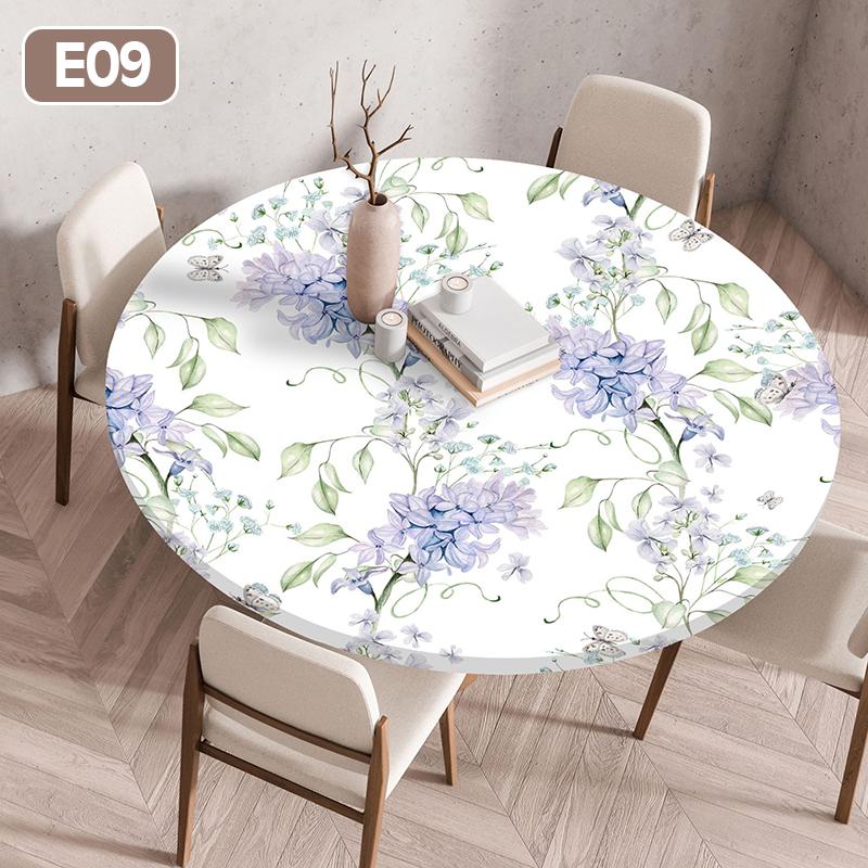 Floral Printed Tablecloth Round Elastic Fitted Edged Dining Table Cloth Waterproof Outdoor Picnic Coffee Tea Table Cover