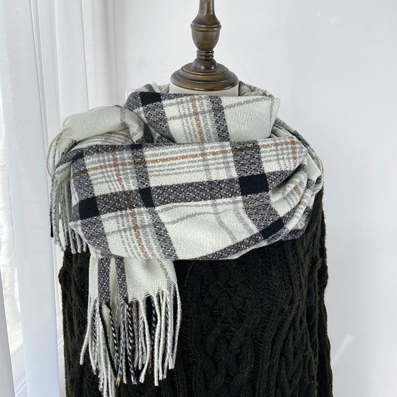 Autunno e Inverno Nuova Sciarpa Sciarpa Invernale da Donna Spessa Calda Imitazione Cashmere Plaid Scialle