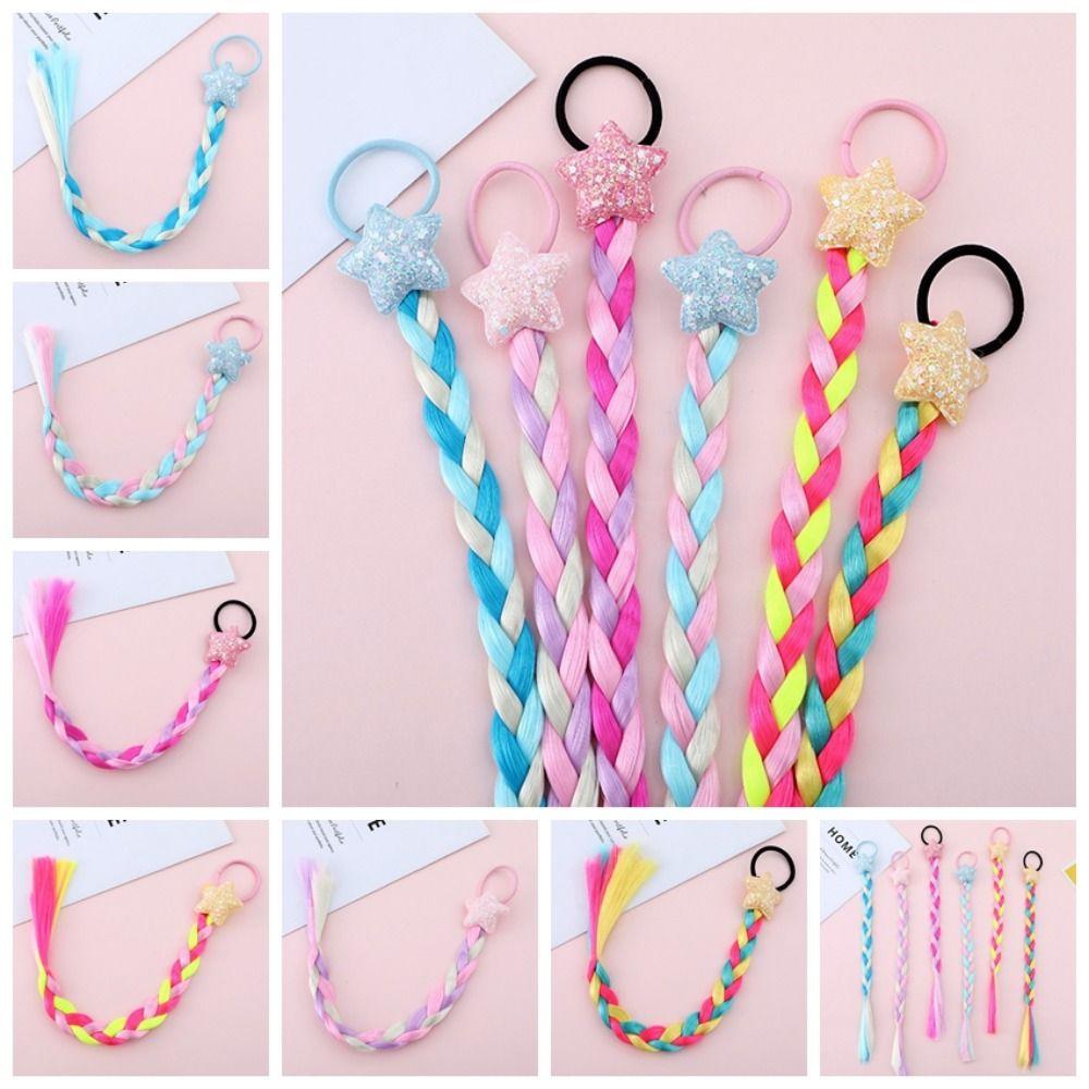 

Sequined Girls Braided Ponytail Star Synthetic Wig Colorful Braid Headband Children