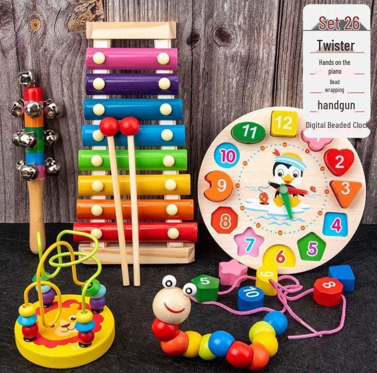 Wooden Educational Building Blocks and Beaded Xylophone Set for Infants and Toddlers – Ideal Children's Day Gift