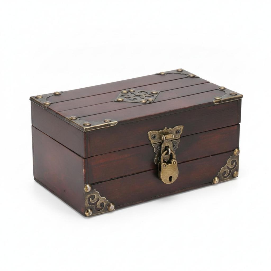 Hinged Lid Lockable Storage Chest Rectangular Wooden Jewelry Box
